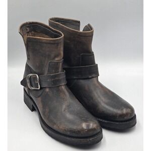 Frye Veronica Womens 8.5 EU 39 Distressed Brown Moto Buckle Ankle Boots